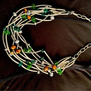 Chrome and colorful crystal beaded necklace.